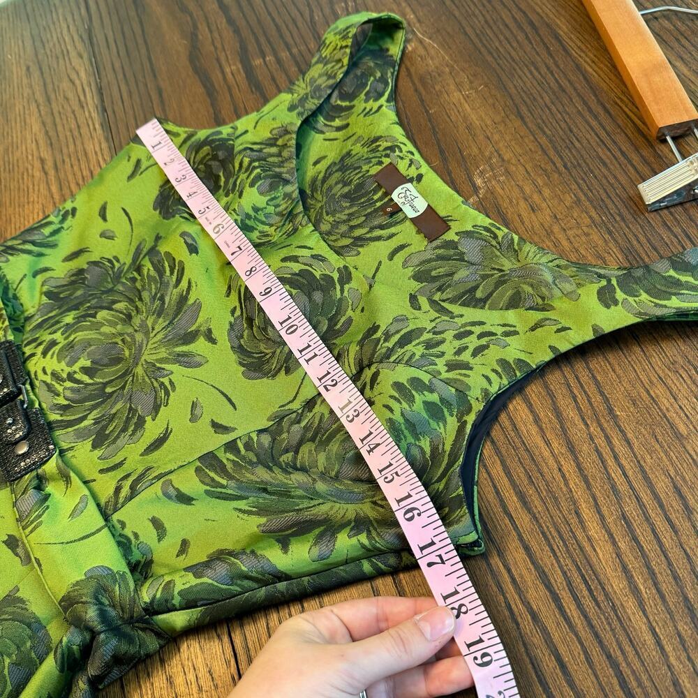 Anthropologie Eva Franco Retro Green Floral Fit and Flare Womens sz 6 Waist Belt - Picture 11 of 13